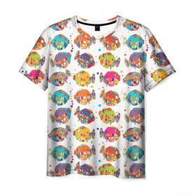 Мужская футболка 3D с принтом Рыбки в Санкт-Петербурге, 100% полиэфир | прямой крой, круглый вырез горловины, длина до линии бедер | детский | разноцветный | рыба | яркий