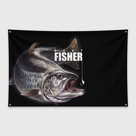 Флаг-баннер с принтом Лучший рыбак в Санкт-Петербурге, 100% полиэстер | размер 67 х 109 см, плотность ткани — 95 г/м2; по краям флага есть четыре люверса для крепления | background | best fisherman | black | fish | fishing | sturgeon | лучший рыбак | осетр | рыба | рыбалка | фон | черный