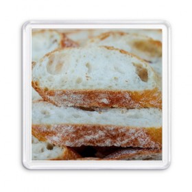 Магнит 55*55 с принтом Хлеб в Санкт-Петербурге, Пластик | Размер: 65*65 мм; Размер печати: 55*55 мм | Тематика изображения на принте: батон | булка | булочка | выпечка | еда | кулинария | кусочек | мука | хлеб