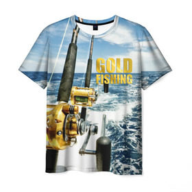 Мужская футболка 3D с принтом Золотая рыбалка в Санкт-Петербурге, 100% полиэфир | прямой крой, круглый вырез горловины, длина до линии бедер | boat | fishing rod | gold fishing | ocean | reel | rod | sea | sky | spinning | water | waves | вода | волны | золотая рыбалка | катушка | море | небо | океан | пиннинг | удилище | удочка | яхта