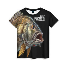Женская футболка 3D с принтом Лучший рыбак в Санкт-Петербурге, 100% полиэфир ( синтетическое хлопкоподобное полотно) | прямой крой, круглый вырез горловины, длина до линии бедер | background | best fisherman | black | fish | fishing | лучший рыбак | рыба | рыбалка | фон | черный
