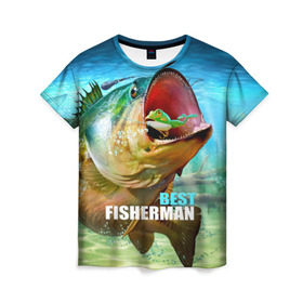 Женская футболка 3D с принтом Лучший рыбак в Санкт-Петербурге, 100% полиэфир ( синтетическое хлопкоподобное полотно) | прямой крой, круглый вырез горловины, длина до линии бедер | крючок | лягушка | наживка | рыба