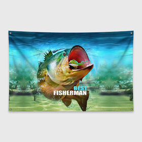Флаг-баннер с принтом Лучший рыбак в Санкт-Петербурге, 100% полиэстер | размер 67 х 109 см, плотность ткани — 95 г/м2; по краям флага есть четыре люверса для крепления | крючок | лягушка | наживка | рыба