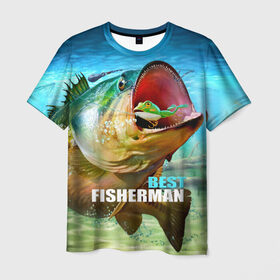 Мужская футболка 3D с принтом Лучший рыбак в Санкт-Петербурге, 100% полиэфир | прямой крой, круглый вырез горловины, длина до линии бедер | крючок | лягушка | наживка | рыба
