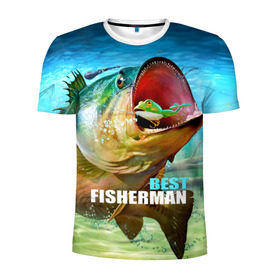 Мужская футболка 3D спортивная с принтом Лучший рыбак в Санкт-Петербурге, 100% полиэстер с улучшенными характеристиками | приталенный силуэт, круглая горловина, широкие плечи, сужается к линии бедра | крючок | лягушка | наживка | рыба