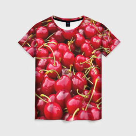 Женская футболка 3D с принтом Черешня в Санкт-Петербурге, 100% полиэфир ( синтетическое хлопкоподобное полотно) | прямой крой, круглый вырез горловины, длина до линии бедер | вишня | десерт | лето | сладкое | черешня | ягода