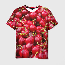 Мужская футболка 3D с принтом Черешня в Санкт-Петербурге, 100% полиэфир | прямой крой, круглый вырез горловины, длина до линии бедер | вишня | десерт | лето | сладкое | черешня | ягода