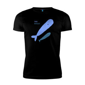 Мужская футболка премиум с принтом Киты в Санкт-Петербурге, 92% хлопок, 8% лайкра | приталенный силуэт, круглый вырез ворота, длина до линии бедра, короткий рукав | абстракция | арт | киты | минимализм | море | океан | рыбы