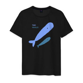 Мужская футболка хлопок с принтом Киты в Санкт-Петербурге, 100% хлопок | прямой крой, круглый вырез горловины, длина до линии бедер, слегка спущенное плечо. | абстракция | арт | киты | минимализм | море | океан | рыбы