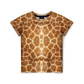Детская футболка 3D с принтом Шкура Жирафа в Санкт-Петербурге, 100% гипоаллергенный полиэфир | прямой крой, круглый вырез горловины, длина до линии бедер, чуть спущенное плечо, ткань немного тянется | Тематика изображения на принте: textures | животное | жираф | текстура
