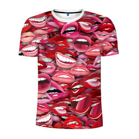 Мужская футболка 3D спортивная с принтом Женские рты в Санкт-Петербурге, 100% полиэстер с улучшенными характеристиками | приталенный силуэт, круглая горловина, широкие плечи, сужается к линии бедра | губы | розовый | улыбка
