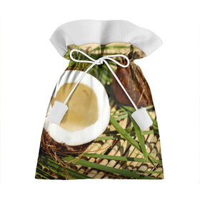 Подарочный 3D мешок с принтом Кокос в Санкт-Петербурге, 100% полиэстер | Размер: 29*39 см | бамбук | белый | еда | зеленый | кокос | лето | листья | орех | природа | продукты