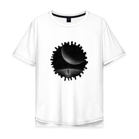Мужская футболка хлопок Oversize с принтом Иные миры в Санкт-Петербурге, 100% хлопок | свободный крой, круглый ворот, “спинка” длиннее передней части | Тематика изображения на принте: космос | луна | планета | черно белое