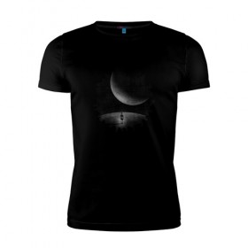 Мужская футболка премиум с принтом Иные миры в Санкт-Петербурге, 92% хлопок, 8% лайкра | приталенный силуэт, круглый вырез ворота, длина до линии бедра, короткий рукав | космос | луна | планета | черно белое