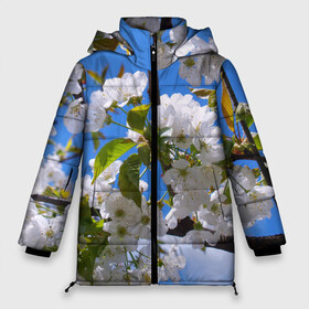 Женская зимняя куртка 3D с принтом Вишнёвый цвет в Санкт-Петербурге, верх — 100% полиэстер; подкладка — 100% полиэстер; утеплитель — 100% полиэстер | длина ниже бедра, силуэт Оверсайз. Есть воротник-стойка, отстегивающийся капюшон и ветрозащитная планка. 

Боковые карманы с листочкой на кнопках и внутренний карман на молнии | весна | вишня | лепестки | прикольные картинки | цветение | цветы
