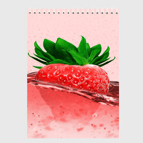 Скетчбук с принтом Клубника в Санкт-Петербурге, 100% бумага
 | 48 листов, плотность листов — 100 г/м2, плотность картонной обложки — 250 г/м2. Листы скреплены сверху удобной пружинной спиралью | вода | еда | зеленый | капли | клубника | красный | лето | напиток | ягода