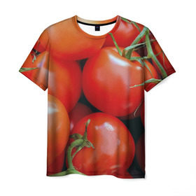 Мужская футболка 3D с принтом Томаты в Санкт-Петербурге, 100% полиэфир | прямой крой, круглый вырез горловины, длина до линии бедер | Тематика изображения на принте: дача | еда | зелень | красный | овощи | огород | помидоры | томаты
