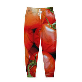 Мужские брюки 3D с принтом Томаты в Санкт-Петербурге, 100% полиэстер | манжеты по низу, эластичный пояс регулируется шнурком, по бокам два кармана без застежек, внутренняя часть кармана из мелкой сетки | дача | еда | зелень | красный | овощи | огород | помидоры | томаты