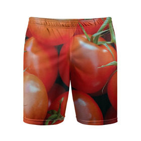 Мужские шорты 3D спортивные с принтом Томаты в Санкт-Петербурге,  |  | дача | еда | зелень | красный | овощи | огород | помидоры | томаты