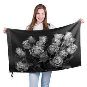 Флаг 3D с принтом Черно-белые розы в Санкт-Петербурге, 100% полиэстер | плотность ткани — 95 г/м2, размер — 67 х 109 см. Принт наносится с одной стороны | букет | цветы