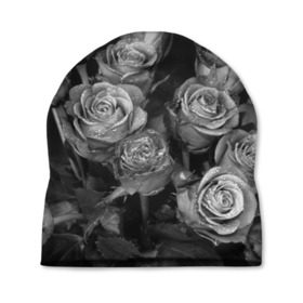 Шапка 3D с принтом Черно-белые розы в Санкт-Петербурге, 100% полиэстер | универсальный размер, печать по всей поверхности изделия | букет | цветы