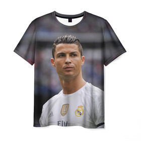 Мужская футболка 3D с принтом Cristiano Ronaldo в Санкт-Петербурге, 100% полиэфир | прямой крой, круглый вырез горловины, длина до линии бедер | Тематика изображения на принте: криштиану роналду | реал мадрид