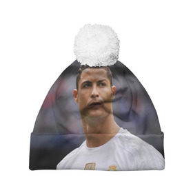 Шапка 3D c помпоном с принтом Cristiano Ronaldo в Санкт-Петербурге, 100% полиэстер | универсальный размер, печать по всей поверхности изделия | Тематика изображения на принте: криштиану роналду | реал мадрид