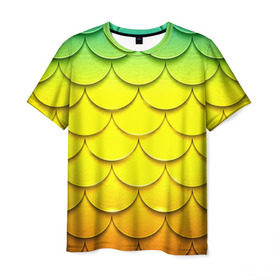 Мужская футболка 3D с принтом Волны в Санкт-Петербурге, 100% полиэфир | прямой крой, круглый вырез горловины, длина до линии бедер | желтый | паттерн | чешуя