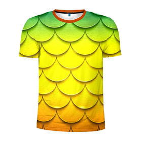 Мужская футболка 3D спортивная с принтом Волны в Санкт-Петербурге, 100% полиэстер с улучшенными характеристиками | приталенный силуэт, круглая горловина, широкие плечи, сужается к линии бедра | желтый | паттерн | чешуя