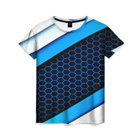 Женская футболка 3D с принтом CS GO в Санкт-Петербурге, 100% полиэфир ( синтетическое хлопкоподобное полотно) | прямой крой, круглый вырез горловины, длина до линии бедер | геометрия | синий