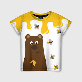 Детская футболка 3D с принтом Медведь в мёде в Санкт-Петербурге, 100% гипоаллергенный полиэфир | прямой крой, круглый вырез горловины, длина до линии бедер, чуть спущенное плечо, ткань немного тянется | мёд | медведь | миша | пчелы