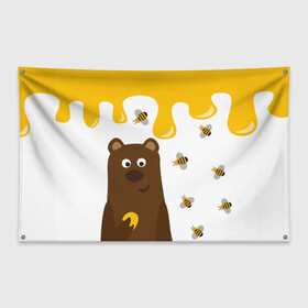 Флаг-баннер с принтом Медведь в мёде в Санкт-Петербурге, 100% полиэстер | размер 67 х 109 см, плотность ткани — 95 г/м2; по краям флага есть четыре люверса для крепления | мёд | медведь | миша | пчелы