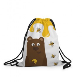 Рюкзак-мешок 3D с принтом Медведь в мёде в Санкт-Петербурге, 100% полиэстер | плотность ткани — 200 г/м2, размер — 35 х 45 см; лямки — толстые шнурки, застежка на шнуровке, без карманов и подкладки | мёд | медведь | миша | пчелы