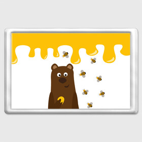 Магнит 45*70 с принтом Медведь в мёде в Санкт-Петербурге, Пластик | Размер: 78*52 мм; Размер печати: 70*45 | мёд | медведь | миша | пчелы