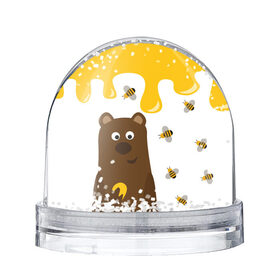 Снежный шар с принтом Медведь в мёде в Санкт-Петербурге, Пластик | Изображение внутри шара печатается на глянцевой фотобумаге с двух сторон | мёд | медведь | миша | пчелы