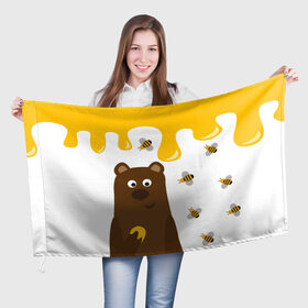 Флаг 3D с принтом Медведь в мёде в Санкт-Петербурге, 100% полиэстер | плотность ткани — 95 г/м2, размер — 67 х 109 см. Принт наносится с одной стороны | мёд | медведь | миша | пчелы