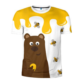 Мужская футболка 3D спортивная с принтом Медведь в мёде в Санкт-Петербурге, 100% полиэстер с улучшенными характеристиками | приталенный силуэт, круглая горловина, широкие плечи, сужается к линии бедра | Тематика изображения на принте: мёд | медведь | миша | пчелы