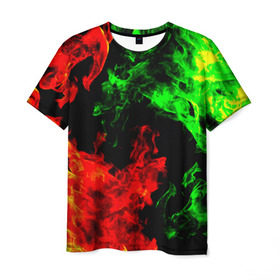 Мужская футболка 3D с принтом Огненная битва в Санкт-Петербурге, 100% полиэфир | прямой крой, круглый вырез горловины, длина до линии бедер | дым | зеленый | красный | огонь