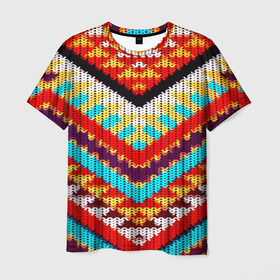Мужская футболка 3D с принтом Вышивка шерстью в Санкт-Петербурге, 100% полиэфир | прямой крой, круглый вырез горловины, длина до линии бедер | вязаный | геометрия | орнамент | свитер