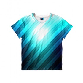 Детская футболка 3D с принтом В полоску в Санкт-Петербурге, 100% гипоаллергенный полиэфир | прямой крой, круглый вырез горловины, длина до линии бедер, чуть спущенное плечо, ткань немного тянется | линии | полосы | синий