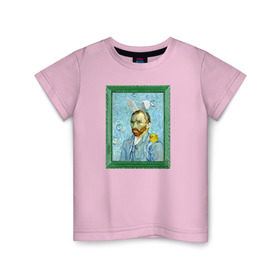 Детская футболка хлопок с принтом Детство Ван Гога в Санкт-Петербурге, 100% хлопок | круглый вырез горловины, полуприлегающий силуэт, длина до линии бедер | автопортрет | ван гог | детство | зайчик | зелёный | личность | портрет | рама | рамка | синий | уточка | ушки