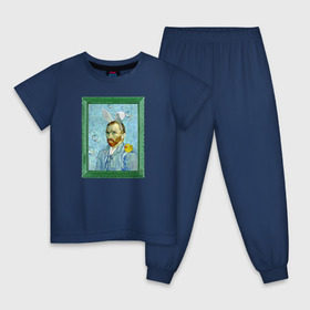 Детская пижама хлопок с принтом Детство Ван Гога в Санкт-Петербурге, 100% хлопок |  брюки и футболка прямого кроя, без карманов, на брюках мягкая резинка на поясе и по низу штанин
 | автопортрет | ван гог | детство | зайчик | зелёный | личность | портрет | рама | рамка | синий | уточка | ушки