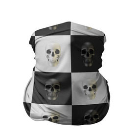 Бандана-труба 3D с принтом Skullchess в Санкт-Петербурге, 100% полиэстер, ткань с особыми свойствами — Activecool | плотность 150‒180 г/м2; хорошо тянется, но сохраняет форму | хелоуин | череп | черное и белое | шахматы