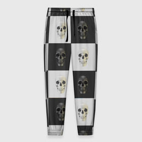 Мужские брюки 3D с принтом Skullchess в Санкт-Петербурге, 100% полиэстер | манжеты по низу, эластичный пояс регулируется шнурком, по бокам два кармана без застежек, внутренняя часть кармана из мелкой сетки | хелоуин | череп | черное и белое | шахматы