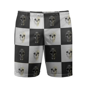 Мужские шорты 3D спортивные с принтом Skullchess в Санкт-Петербурге,  |  | хелоуин | череп | черное и белое | шахматы