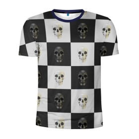Мужская футболка 3D спортивная с принтом Skullchess в Санкт-Петербурге, 100% полиэстер с улучшенными характеристиками | приталенный силуэт, круглая горловина, широкие плечи, сужается к линии бедра | Тематика изображения на принте: хелоуин | череп | черное и белое | шахматы