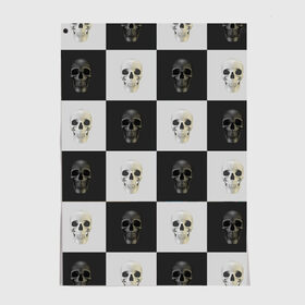 Постер с принтом Skullchess в Санкт-Петербурге, 100% бумага
 | бумага, плотность 150 мг. Матовая, но за счет высокого коэффициента гладкости имеет небольшой блеск и дает на свету блики, но в отличии от глянцевой бумаги не покрыта лаком | хелоуин | череп | черное и белое | шахматы