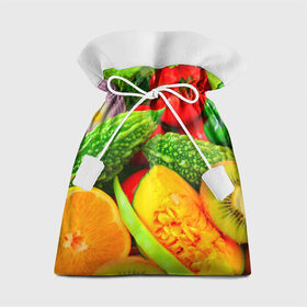 Подарочный 3D мешок с принтом Овощи в Санкт-Петербурге, 100% полиэстер | Размер: 29*39 см | апельсин | диета | киви | лук | овощ | огурец | помидор