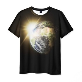 Мужская футболка 3D с принтом Восход солнца в Санкт-Петербурге, 100% полиэфир | прямой крой, круглый вырез горловины, длина до линии бедер | звёзды | космическое пространство | космос | планета | солнце