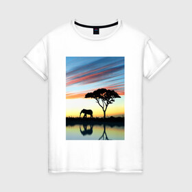Женская футболка хлопок с принтом Африка в Санкт-Петербурге, 100% хлопок | прямой крой, круглый вырез горловины, длина до линии бедер, слегка спущенное плечо | 